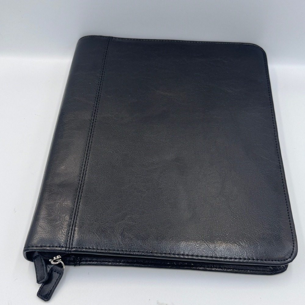 Foray Black Faux Leather Zippered Professional Portfolio Business Padfolio Case